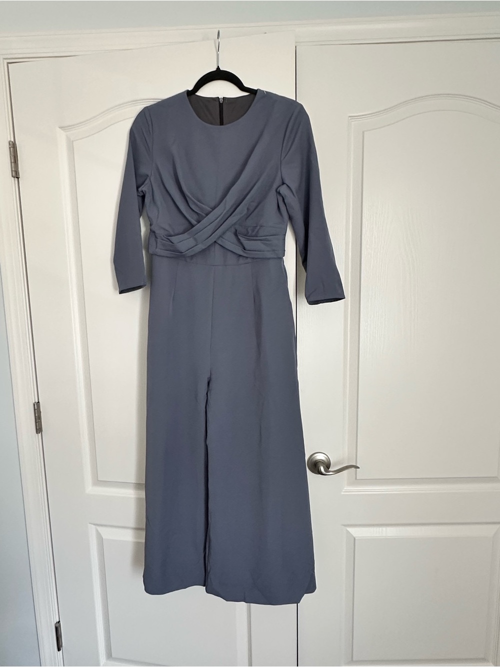 Elegant Slate Blue Jumpsuit with Draped Waist